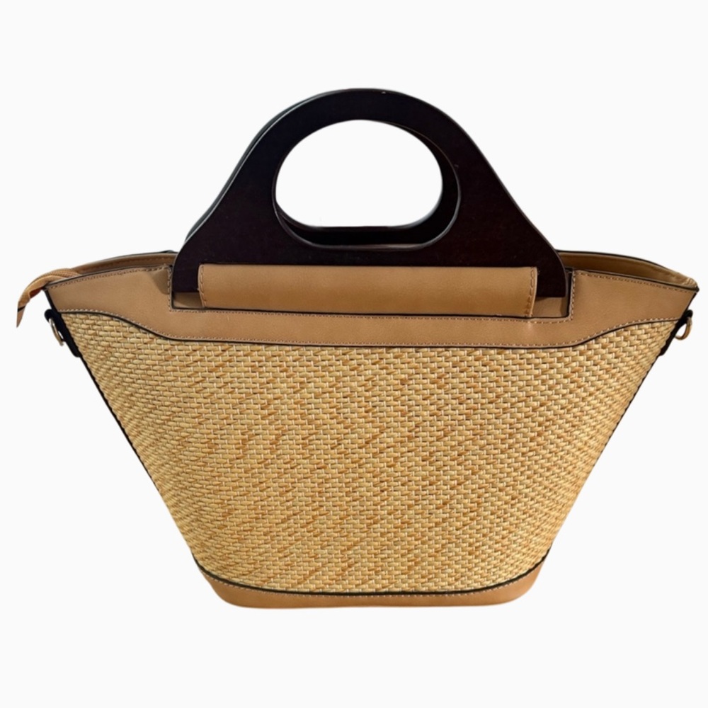 Elegant Tan and Brown Woven Tote Bag
